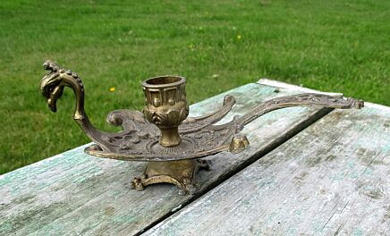 Vintage Brass Ornate Chamber Candlestick Candle Holder Griffin Dragon Italy