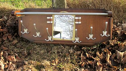 Vintage Wooden Coat Hat Rack Ornate Mirror Art Deco 6 hooks Mirror