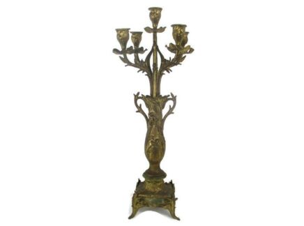 Antique Gorgeous Brass Doré Ornate Candle Holder Stick Candelabra 5 arm XL