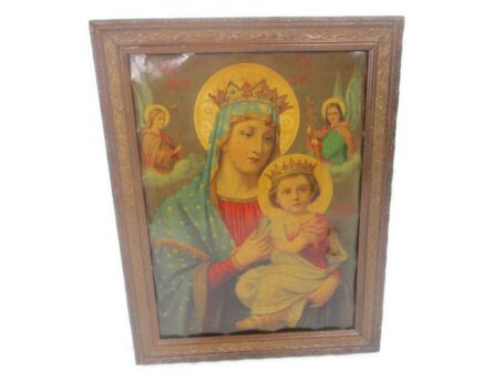 Vintage  Framed  Magnificat Print  Infant Child Madonna Angels Lovely