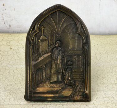 Antique Brass Ornate Standing plaque Communion Catholic Priest Church HTF signed