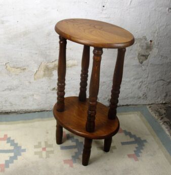 Two Tier Oak Bobbin Legs Side Occasional Wine Table Pedestal Plant Stand