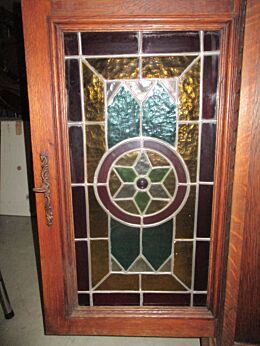 Display Curio Cabinet Leaded Glass Oak Lion Head Renaissance style HTF WOW
