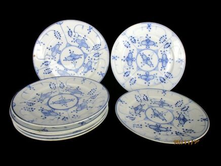 set of 8 plates Antique Royal Copenhagen blue Fluted Marked Sarreguemines 1875-1900