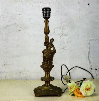 Brass Table Desk Nightstand Lamp Victorian Lady Hollywood Regency Style Ornate
