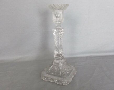 Art Deco Style Clear Glass Ornate Candle Holder Stick Vintage