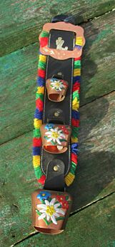 Vintage Authentic Swiss Cowbells Leather Strap Brass Original Rustic Edelweiss