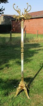 Gorgeous Antique Brass & Onyx Marble Hall Tree Coat Hat Rack Stand Floor Mermaids