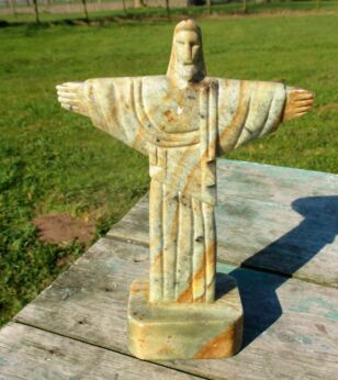 Vintage Natural Stone Statuette Figurine Jesus Christ Spread Arms Lovely