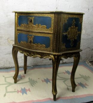 Blue Florentine Nightstand End Table Hall Cabinet Chest of Drawers Vintage HTF