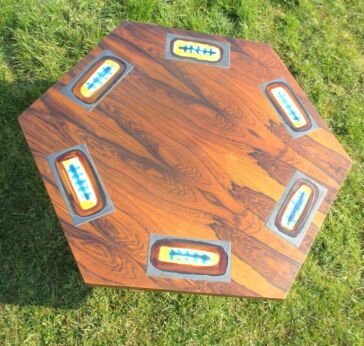 Rosewood Coffee Table Vintage Mid Century Tiles Ceramic Hexagonal