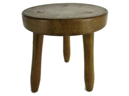 Antique Hand Carved wood Tripod Milking Stool Pedestal Table Pedestal Barn Style