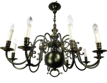 Large Vintage Flemish Dutch Double Chandelier 10 Arms Lights Impressive