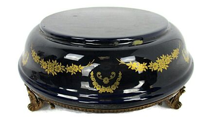 Limoges Porcelain Marked France Round  Base for Vase or Planter  Cobalt Blue Gold Gilded French