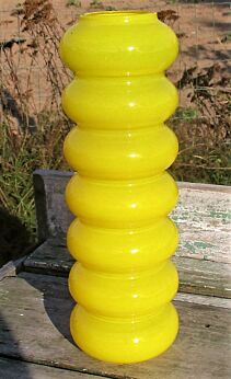 Scandinavian Yellow Hooped Bulb art Glass Vase era Alsterfors Gorgeous