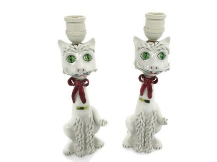 Beautiful Rare Pair Vintage Mid Century Spaghetti Cat Lamps Made In Italy