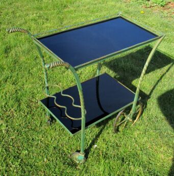 Bar Cart Cocktail Entertainment Serving Cart Trolley Wrought Iron Smoked Glass