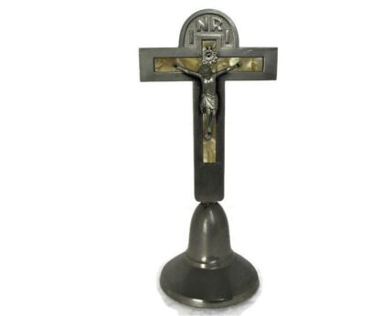 Standing Crucifix Corpus Christi Cross Jesus Christ Calvary Spelter Faux Mother of Pearl Hard Plastic Mother of pearl ook Germany