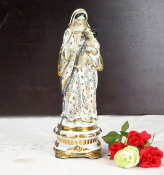 Gorgeous Antique 1900 Vieux Paris Porcelain Statue Virgin Mary 10.83"