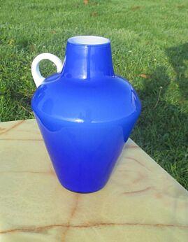 Vintage Italian Azure Blue Mid Century Cased Glass vase Jar Era Empoli