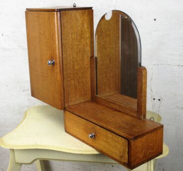 Large French Kitchen Medicine Apothecary Cabinet Double Beveled glass Oak Wood