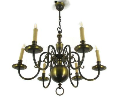 Flemish Dutch Chandelier 6 Arm Lights Brass Barn Farm Countryhouse Style Vintage