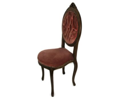 Parlor Chair French Provincial Hobnails Pink Fabric Ornate Carved Wood