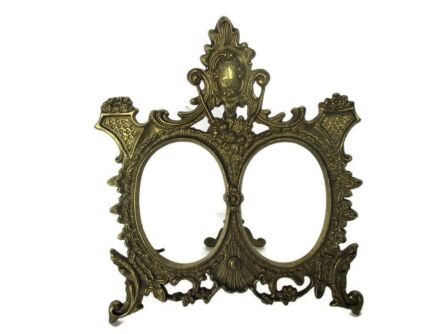 Vintage French Standing Double Brass Embossed picture frame Ornate Rococo