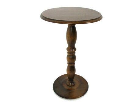 Hand Carved Wooden Side Wine Table Pedestal Plant Stand Vintage Mid Century Barn Country Farmhouse Style 24.52"