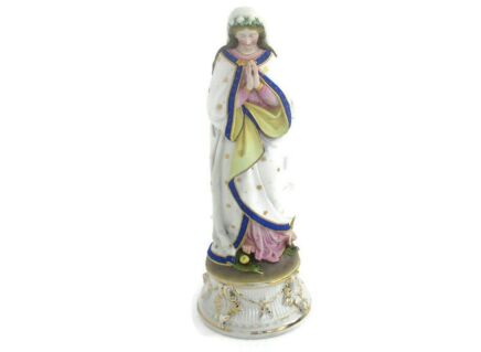 French Antique Bisque Statue Praying Virgin Mary Lady Madonna  treading on Snake WOW