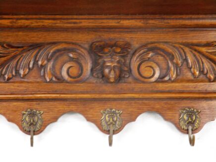 Vintage hand Carved Wood Wall Shelf Coat Hat Kitchen Rack Medusa Lion Head Hooks