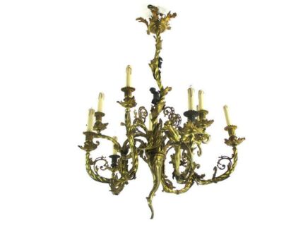 Rococo Chandelier 10Lights Bronze Doré Gilded Ornate Impressive Putti 19th C