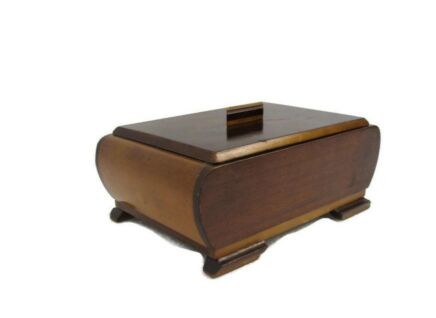 Art Deco Hand Carved two Toned Wood Jewelry Trinket Tobacco Box Ornate Funky