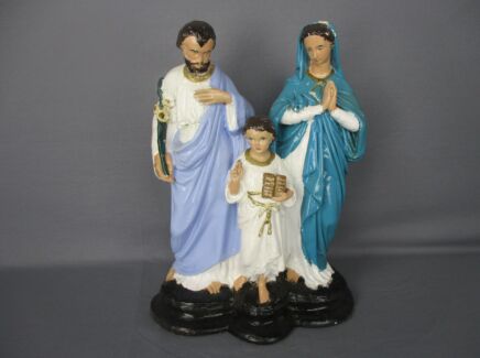 Large Statue Holy Family Virgin Mary Saint Joseph Infant child Jesus Plaster Polychrome