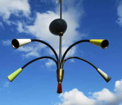 Authentic 1950s 60s Vintage Italian Chandelier era Stilnovo Sputnik Eames 5 arm