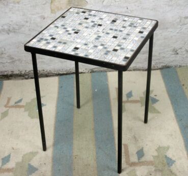 Vintage Small Side Coffee Wine Occasional Table Iron Legs Mosaic tiles