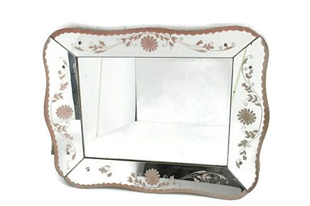 Art Nouveau Mirror Pink Edges Flowers Venetian Ornate Art Deco Beveled glass Vanity Dresser Hallway