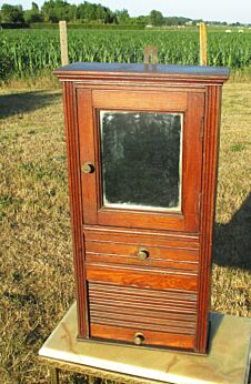 Antique Medicine Bathroom Cabinet Glass Mirror Drawer Carved Wood Shutter like