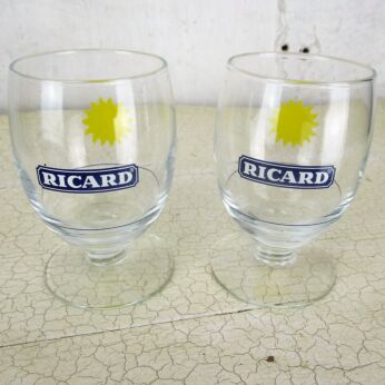 2 French Ricard Glasses Pastis Apero France Authentic