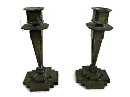 Antique Bauhaus Art Nouveau Candle Sticks Candle Holders Brass Signed Extremely rare Pieces of art