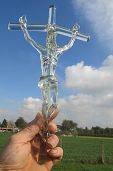 Vintage Crucifix Chrystal Glass era Murano Signed Vialas Design Cross Christ