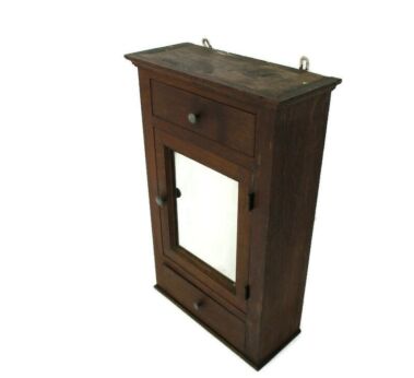 Large Oak Kitchen Apothecary Bathroom Wall Cabinet Mirror 2 Drawers Lovely