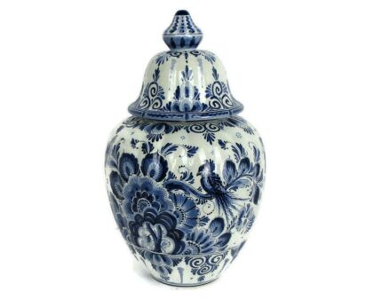 Vintage Delft Vase Urn Marked Blue White Lidded Bird of Paradise K Holland Gorgeous