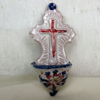 Vintage Italian Holy Water Font Vessel hand Painted Siena Crucifix Sweet
