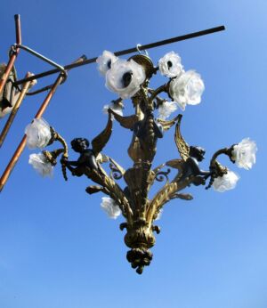 Large Exquisite French Neo Classic Chandelier 12 Light Bronze Patinated Sirens