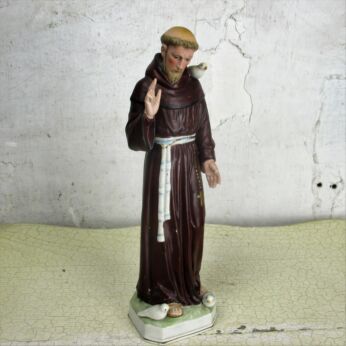 Small Statue Saint Francis Assisi Order of Friars Minor Porcelain 11.02"