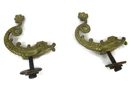 2 pcs Antique Cast Brass Furniture Trim Fish Hardware Ornate Reclaimed