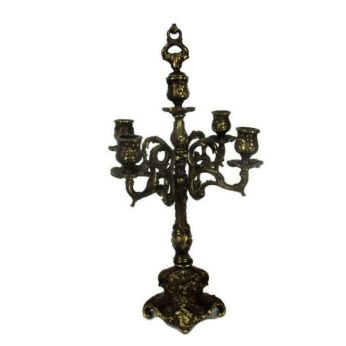 Gorgeous Brass Ornate Embossed Candle Holder Stick Candelabra Sniffer 5 arm