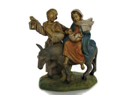 Statue Flight to Egypt Holy Family St Joseph Virgin Mary Infant Jesus Blessed Virgin Hard Plastic Italy