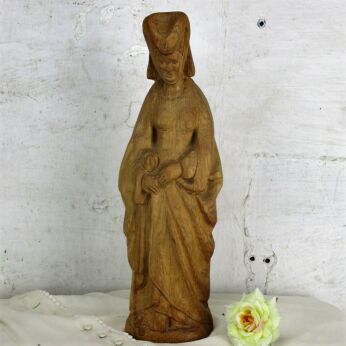Large Statue Hand Carved Wood Medieval Lady Woman Figurine Folk Art 17.32"